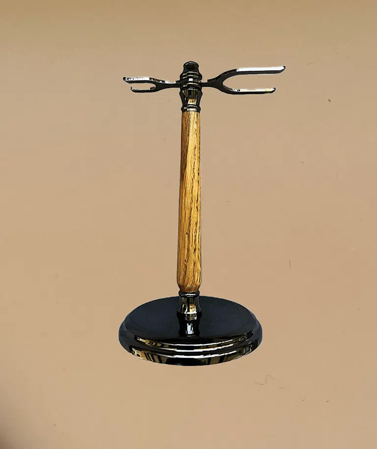 Razor & Brush Stand in Oak (Gun Metal)