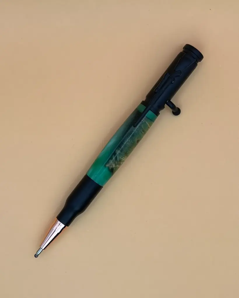 Rifle Bolt Action Ballpoint Pen in Maple & Green Resin