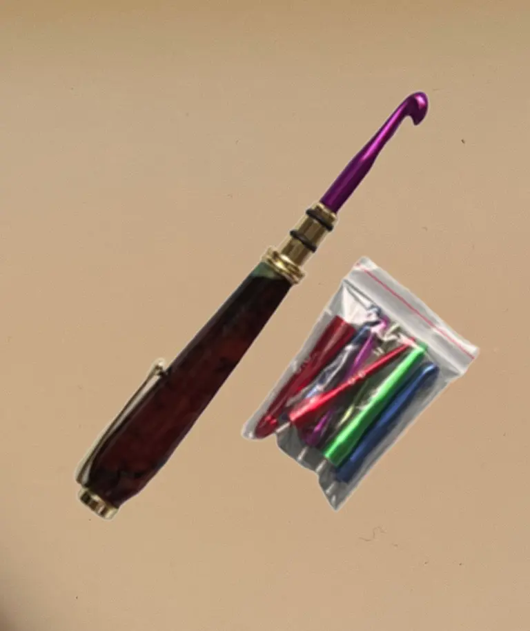 Crochet Hook set in Red Beech Burl & Resin