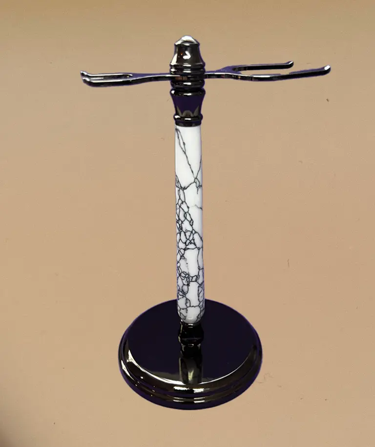 Razor & Brush Stand in White Marble Resin (Gun Metal)