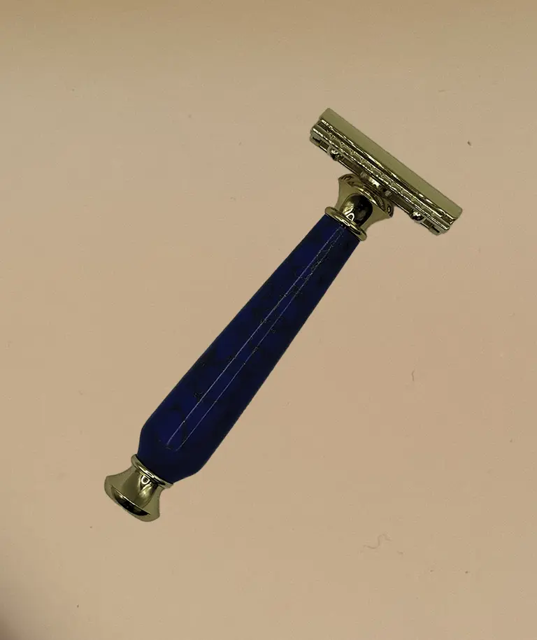 Safety Razor in Blue & Gold Resin (Gold)