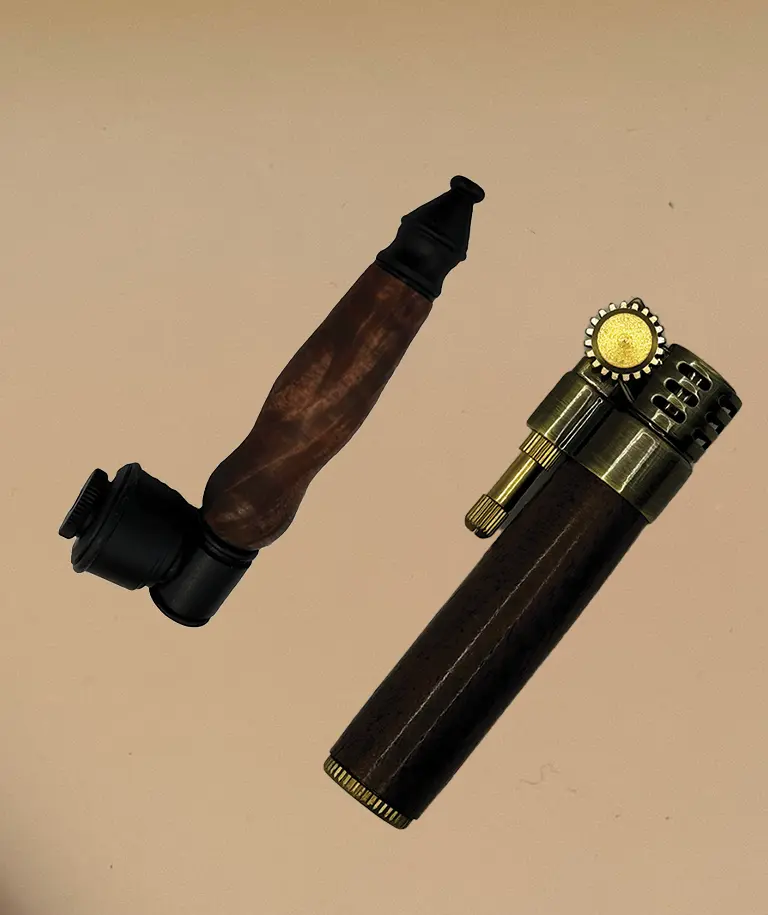 Mini Pipe & Lighter in Walnut (Black)