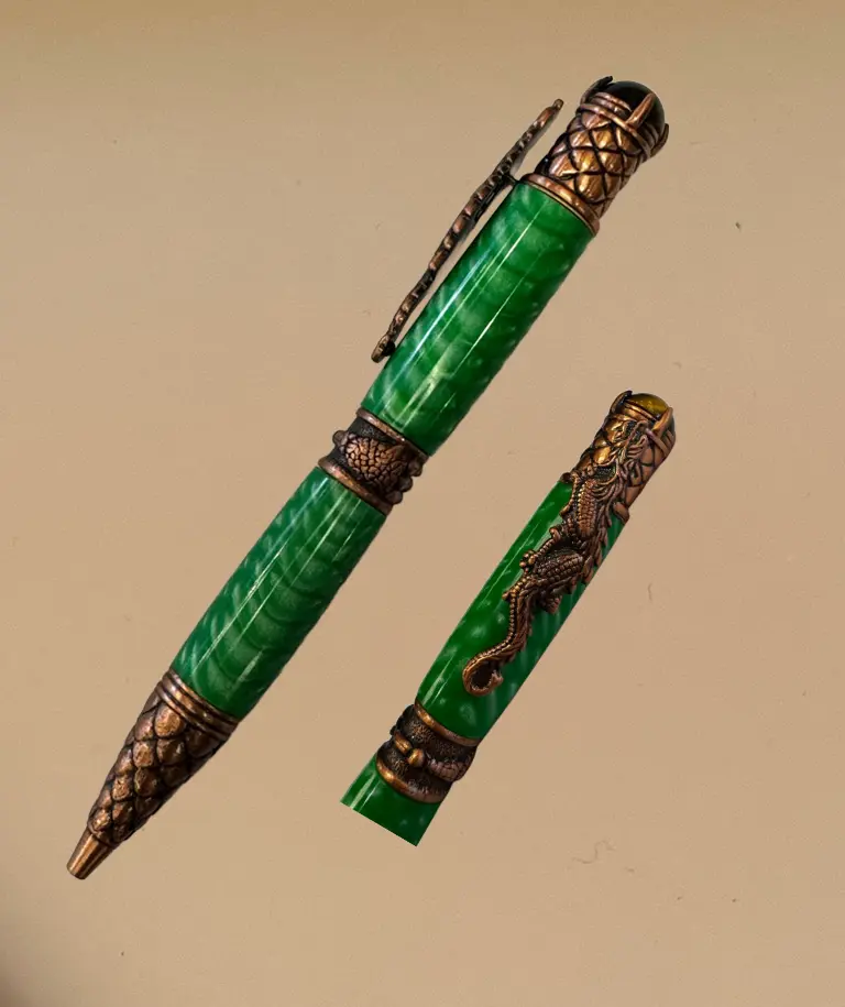 Dragon Ballpoint Pen in Green Resin & Copper
