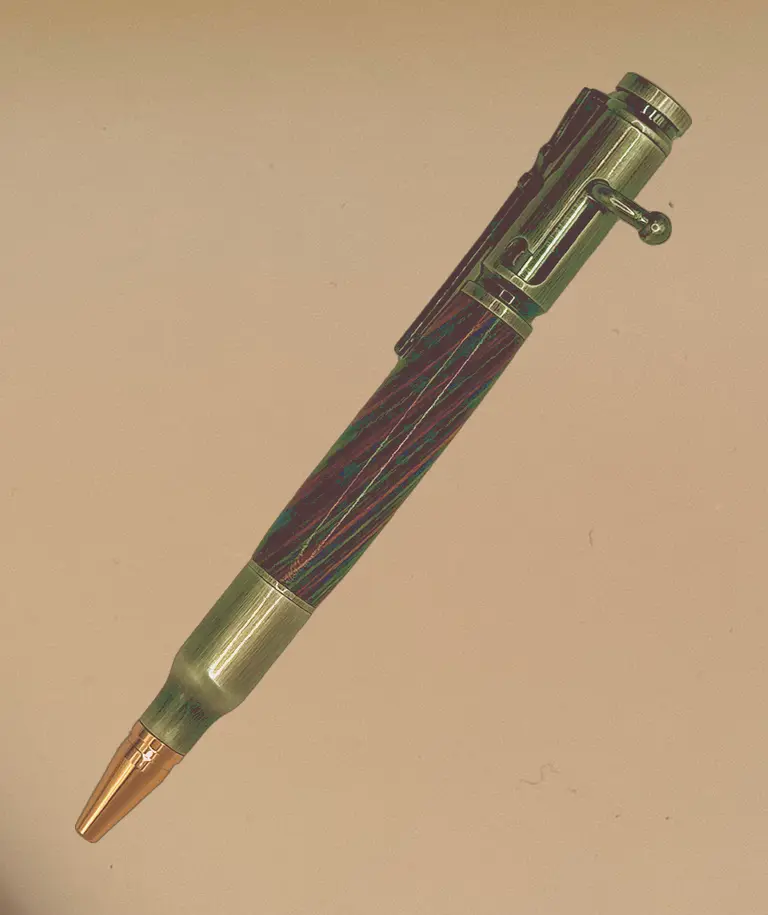 Rifle Bolt Action Ballpoint Pen in Rainbow Laminated Wood